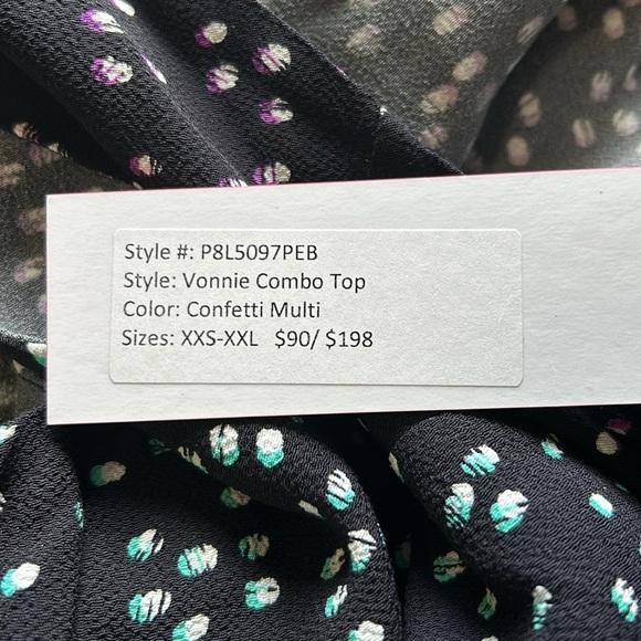 PARKER Vonnie Combo Top Confetti Multi Blouse Black Keyhole Back Sample NEW - Picture 9 of 11